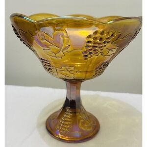 Marigold Amber Indiana Carnival Glass Grape Harvest Bowl Excellent Condition
